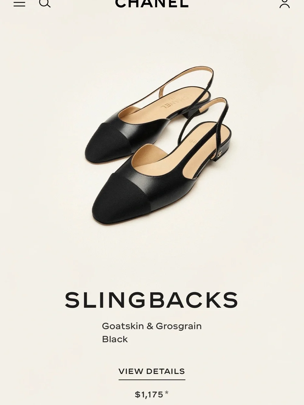 CHANEL Black Goatskin & Grosgrain Slingback Flats